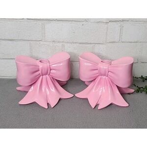 Rachel Zoe Coquette Pink Bow Candle Holders Valentines Day Christmas Resin 2 Pc
